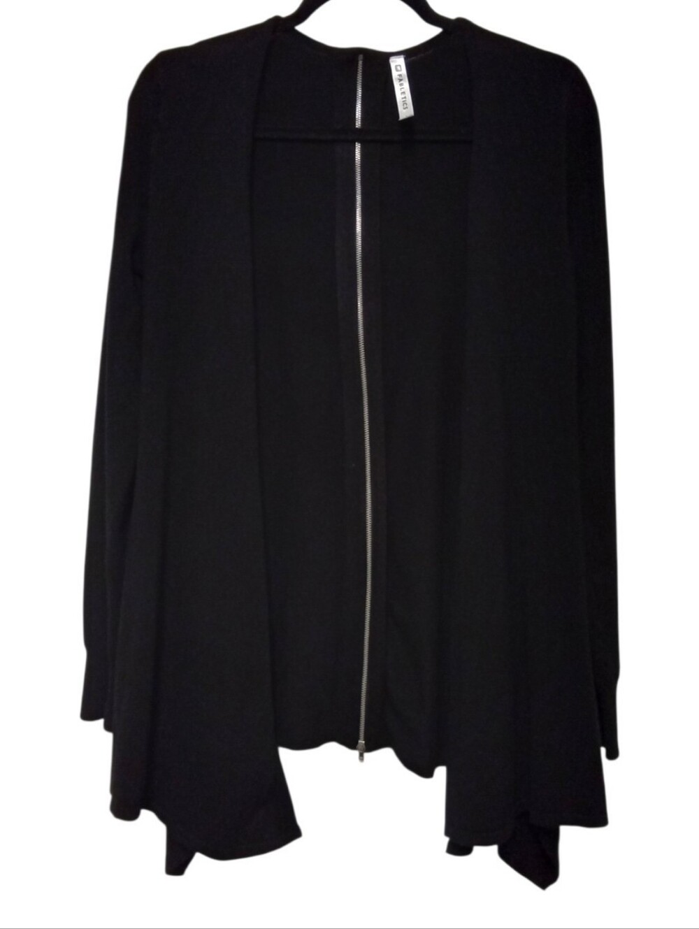 Fabletics Kalani Sweater Cardigan Women S Black Zip Back Handkerchief Hem